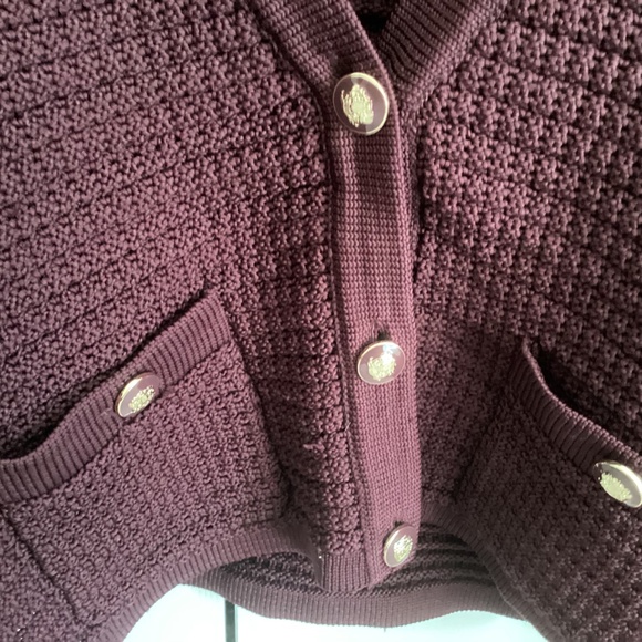 Ladies Talbots Petite XL Cardigan Sweater Deep Marron with Gold Buttons- Nice - Picture 4 of 8